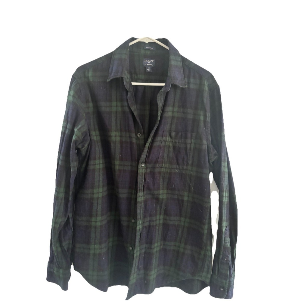 J Crew Shirt Mens M Green Navy Plaid Classic Flannel Blackwatch Long Sleeve
